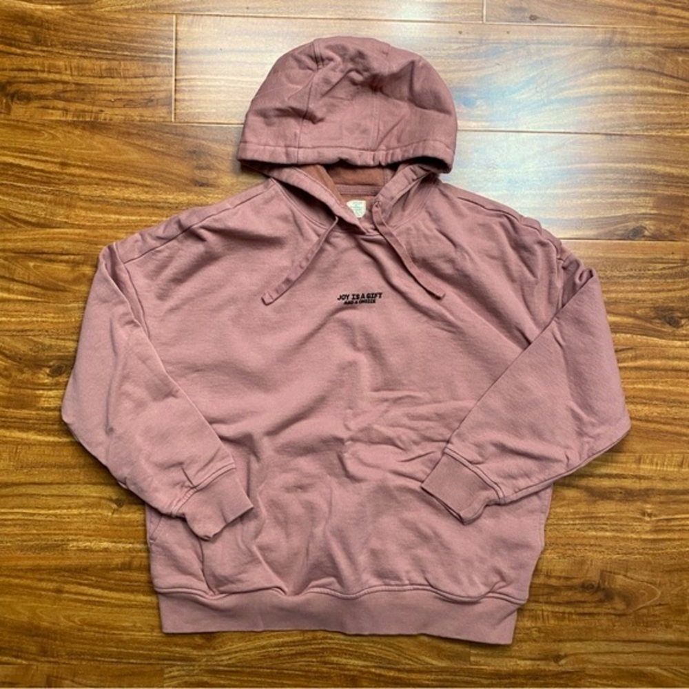 Giordano Mauve Joy Is A Gift And A Choice Cotton Fleece Hoodie Sweatshirt Size M
